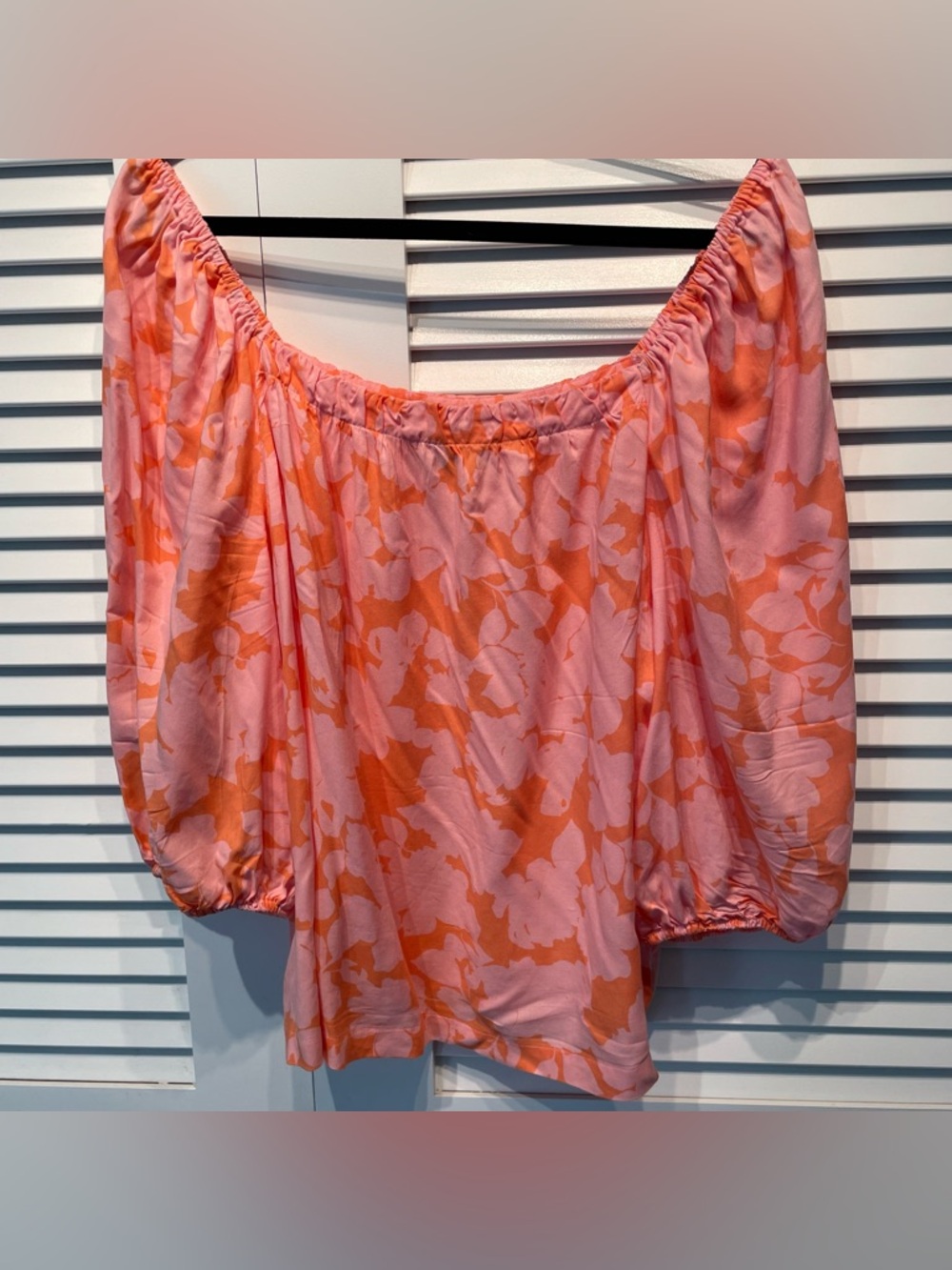 Sanctuary Floral Ruched Neck Puff Sleeve Blouse Pink Orange Boho Cottagecore XL